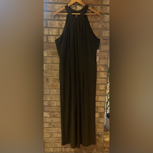 NWT Nina Leonard Wide-Leg Halter Jumpsuit—Dark Olive. - Picture 2 of 7